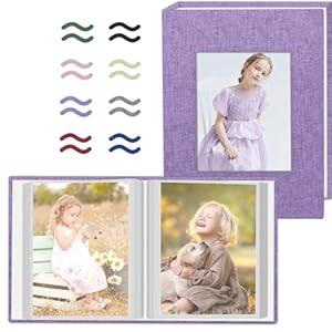 Popotop 2 Pack Photo Album 4x6 Pictures, Small Linen Slip-in Photo Albums Book for 80 Photos with 40 Pockets, Birthday Gifts for Women Mom Family Baby (Purple)
