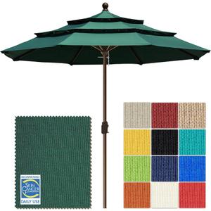EliteShade USA 10-Year-Non-Fading 10ft 3-Tier Market Patio Umbrella, Commercial Grade Outdoor Table Umbrella with Crank Open, Windproof & UPF 50+ UV Protection, Heavy Duty Ventilation for Garden, Deck, Pool, Backyard, Beach & Bistro, No Tilt, Forest Green