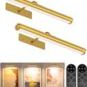 EZVALO Picture Light for Wall, 13in Wireless Rechargeable 4000mAh LED Art Light with Remote, Dimmable 3 Color Temps, Battery Operated Wall Light for Living Room, Bedroom, Gallery (Gold, 2 Pack Set)