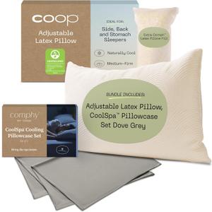 Coop Sleep Goods Adjustable Latex Pillow & Comphy by Coop CoolSpa Pillowcase Set Dove Grey Queen Bundle