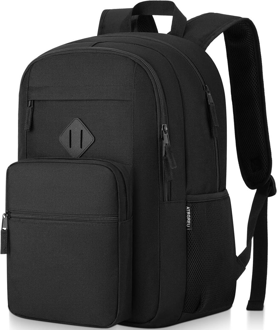 Black Backpack, School Backpack for Boys Girls, Lightweight Casual High School Bookbag, Daily-use Travel Laptop Backpack Fits 15.6 Inch Notebook