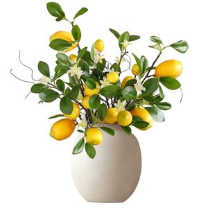 Ovveroche Artificial Lemon Branches 8 Heads per Stem 4 Pack Faux Lemons with Leaves Kitchen Table Centerpiece Decor Fake Lemon Tree for Vases Farmhouse Party Summer Home Yellow Decorations
