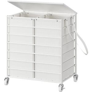 Double Laundry Hamper with Wheels and Lid, 115L Rolling Laundry Basket