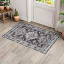 Dripex Vintage Washable Rug 2x3 Indoor Door Mat Non-Slip Entryway Rug Distressed Low-Pile Small Rug for Front Entrance Bathroom Rug Kitchen Living Room Bedroom (Charcoal/Black)