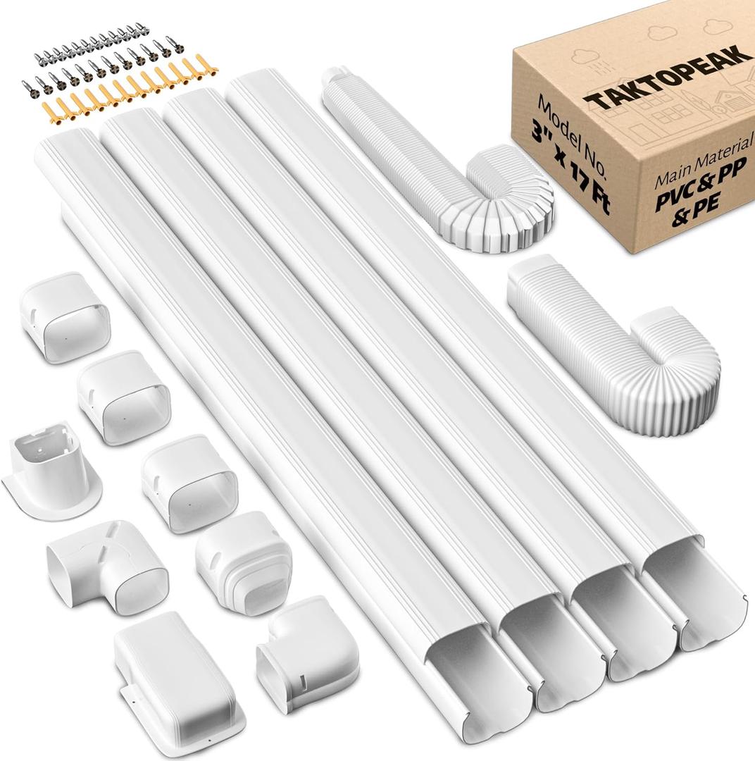 3'' 17 Ft [Quick Installation] PVC Decorative Line Cover Kit for Ductless Mini Split Air Conditioners, Central AC and Heat Pump Systems (White)