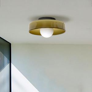 Mid Century Orange Glass Semi Flush Mount Ceiling Light with Milk Globe Nordic Modern Green Hallway Lighting Fixtures Round Bedside Wall Mount Lamp for Bedroom Cloakroom Stairway (Brown)