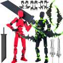 (Assembly Completed) T13 Action Figure Set, Titan 13 Robot Action Figure 3D Printed robo 13 Lucky 13 Articulated, Dummy Gift for Collectors Desktop Decorations, Black Green/Red Black
