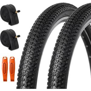 CALPALMY (2-Set) 18"/20"/24"/26" Mountain Bike Tire and Tube Kit, Folding MTB Tires and Inner Tubes with Schrader Valve, All-in-One Replacement Set for Commuter & Recreational Bikes
