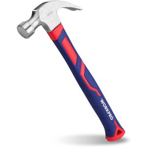 WORKPRO 16 oz Claw Hammer with Fiberglass Handle, All Purpose Hammer with Forged Hardened Steel Head (Blue)