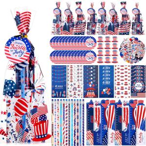 Supervitae 194 Pcs 4th of July Party Favors Patriotic Goodie Bags Fillers Independence Day Notebook Pencil Sticker Memorial Day Prizes