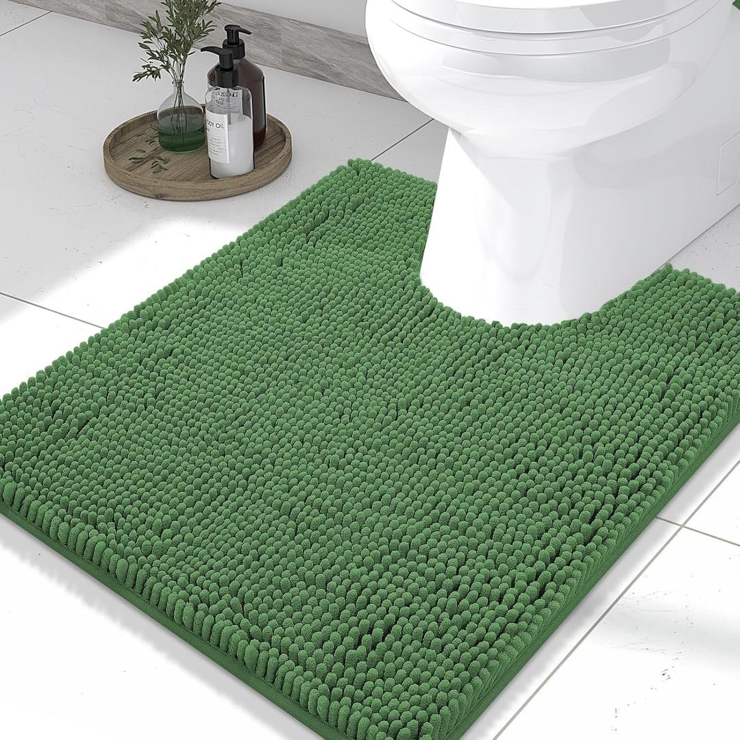 Smiry Luxury Chenille Toilet Rugs U-Shaped 24x20, Soft Absorbent Non-Slip Contour Bathroom Rugs for Toilet, Machine Washable Contoured Bath Mats, Olive Green
