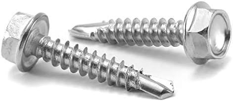 #14 x 1" Sheet Metal Screws 100PCS 410 Stainless Steel Hex Washer Head Fast Self Tapping Screws by SG TZH