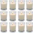 Set of 12 White Votive Candles, Clear Glass Filled Unscented Soy Wax Candle for Home Dcor Weddings Spa Holidays Party and DIY