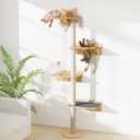 Wall Mounted Cat Tree with 2pcs Non-Slip Carpet, 63" Tall Sisal Scratching Post and Cat Shelves Perch with Wood Track Toy Ball, Cat Wall Shelf Climbing Tower for Indoor Middle Large Kitten