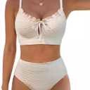 BMJL High Waisted Bikini Sets for Women Textured Tummy Control Swimsuits Two Piece Cutout Beach Swim Bathing Suits 2026 (Apricot04), XL