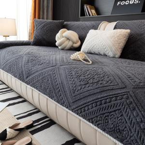 MDSASFD Boho Couch Cover Non Slip Sofa Cover Washable for Dogs, Sectional Couch Covers Soft, Plush Sofa Slipcover Furniture Protector Covers for L Shaped(Dark Grey, 36"x 63")