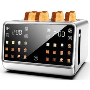 Smart Toaster 4 Slice Wide Slot Dual Digital TouchScreen & Independent Control for Family | 1800W Stainless Steel for 6 Bread Types & Toast Settings | Defrost Reheat & Single-Slice Modes