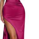 Memoriesea Women's Sexy One Shoulder High Split Cocktail Wedding Party Maxi Dress Medium