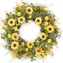24" Sunflower Wreath for Front Door - Artificial Floral Lush Summer Wreath with Adjustable Headband & DIY Decor for Wall, Home, Wedding, Party (Yellow)