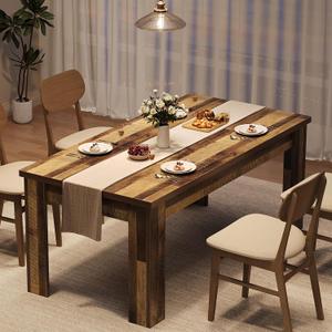 CABIHOME 63" Dining Table for 4-6, Large Farmhouse Rectangular Kitchen Dining Room Table, Wooden, Thick Frame & Sturdy Triangular Legs, Strong Wood Base for Small Space, Dinner, Kitchen, Rustic Brown