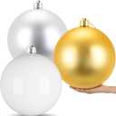 Zubebe 3 Pcs 12'' Extra Large Christmas Ornaments Balls for Christmas Tree Outdoor Decor, Giant Oversized Hanging Plastic Xmas Balls Ornaments for Holiday Party Outdoor(Matte White, Gold, Silver)