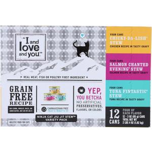 I&Love&You Ninja Cat Jiu JIT Stew Variety Packs Wet Cat Food, Grain Free, Artificial Preservatives Free, 12 Each (Pack of 4), Best By 11/09/2027