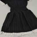 MakeMeChic Women's Contrast Binding Sweater Dress V Neck Collared Pleated Mini Dresses Black Medium