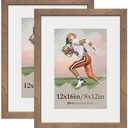 VCK 12x16 Picture Frame 2 Pack, Natural Wood Grain Brown Walnut & HD Glass, Display 8x12 Poster with Mat or 12x16 without Mat, Wall Hanging