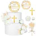 9 Pcs Mi Primera Comunion Cake Topper Gold Cross and Dried Flower Decor Set First Holy Communion Baptism Cake Pick Religious God Bless Baptism Cake Decoration for Celebration Milestones Decor