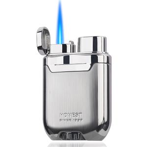 HONEST Torch Lighter Butane Windproof Lighter Mens Gifts Lighter for Candle Camping Family Use (Silver)