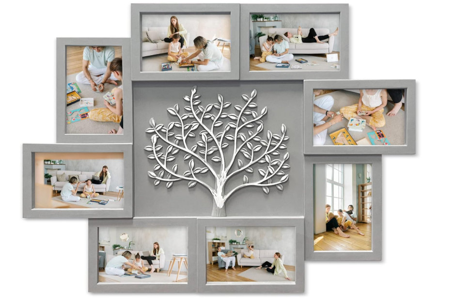 HELLO LAURA - Picture Frame Collage Large Wall Hanging Photo Frames Elegant Tree Collage Frame Gifts for Family Friends 4x6 inch Home Wall Decor Gallery Display (Grey)