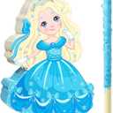 Threan Princess Piata Fairy Party Decorations Pink Ballet Piata Ballerina, Birthday Game Set Party Supplies for Girl Theme Baby Shower Butterfly Birthday Supplies Decoration(Blue Princess)