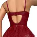 Lilosy Sexy Stocking Rhinestones Heart Garter Underwire Floral Mesh lace Sheer Babydoll Lingerie Teddy Bodysuit Skirt Set