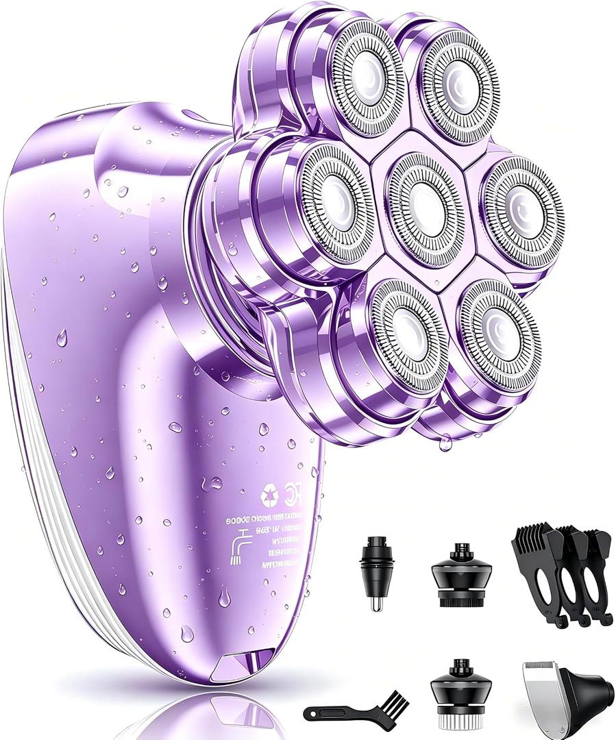 Electric Razors for Women, 7D Magnetic Heads Full Body Shaver, 5-in-1 Waterproof Wet Dry Hair Remover with LED Display, Bikini Trimmers for Underarms, Face, Legs, Lips, Arms