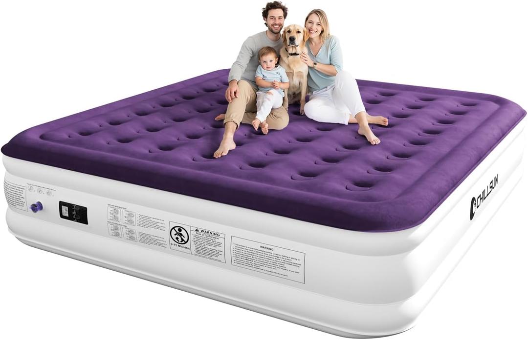 CHILLSUN King Air Mattress with Built in Pump, 18" Raised Comfort Blow up Mattress, Upgraded Air Bed Inflatable Mattress for Guests & Home, AirBed, 750lbs Max (Purple)