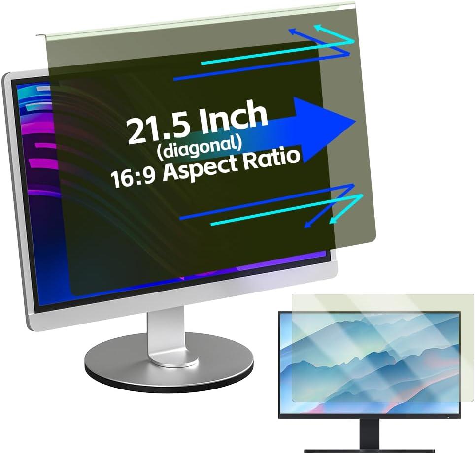 Privacy screen for computer,21.5 inch W491mm*H288mm 16:9 monitor Anti Blue Light Filter Hanging Type Anti Scratch Easy Installation Shield,monitor privacy screen for Desktop Compute (1pack 21.5 Inch(diagonal)-16:9 Aspect Ratio)