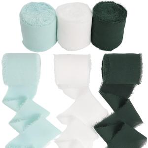 Chiffon Ribbon,Ribbons for Crafts,Silk Ribbon,Sage Green Ribbon,3Rolls 1.57' x 6Yd,Mixed Color Ribbons Set 3 Rolls for Wedding Invitations, Bridal Bouquets, Gifts Wrapping, Holiday Decorations