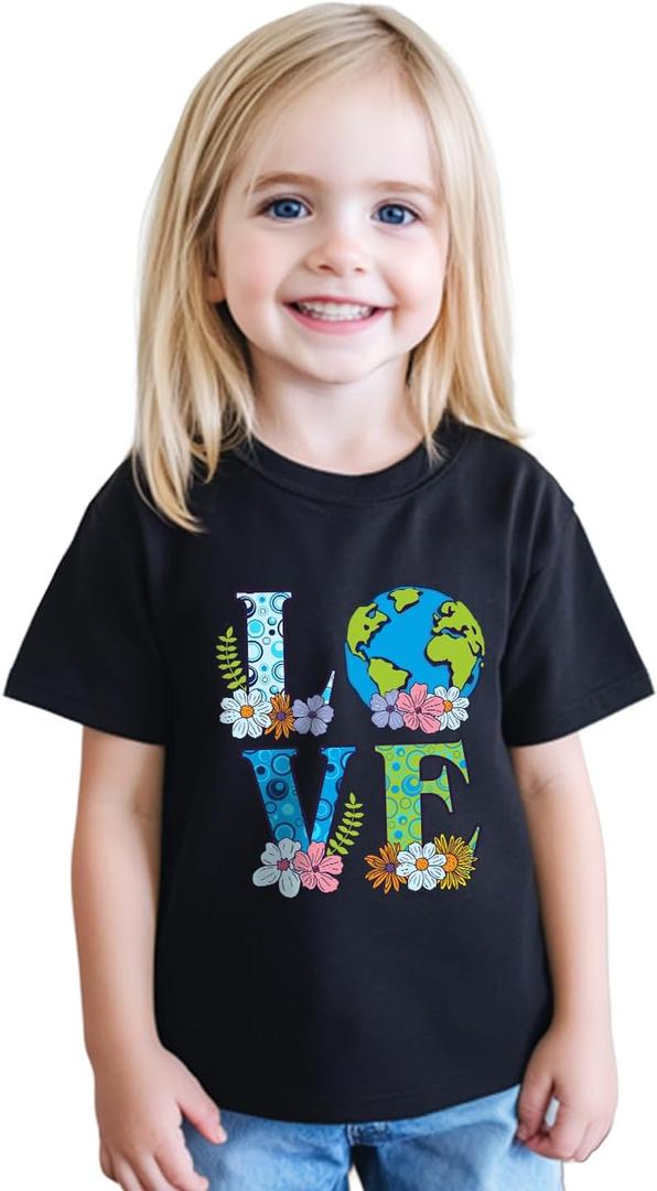 Toddler Boys Earth Shirt for Kids Girls Earth T-Shirts Tops Funny Graphic Tee Short Sleeve 2T-8Y (Black)