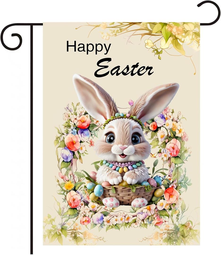 3 x Easter Garden Flag Happy Easter Bunny Garden Flag 12x18 Inch Double Sided for Outside Eggs Bunny Holiday Yard Outdoor Flag Decoration