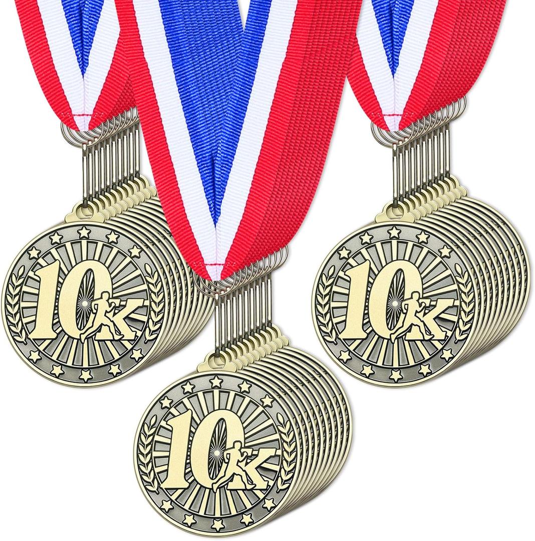 Remuuly 30/100 Pcs 5k Race Medals Bulk 2'' Gold Trophy Award 5k Running Trophy Medal Award First Place with Neck Ribbons Prize Gift for Race Walk Tournaments Match Sports Competition Adult