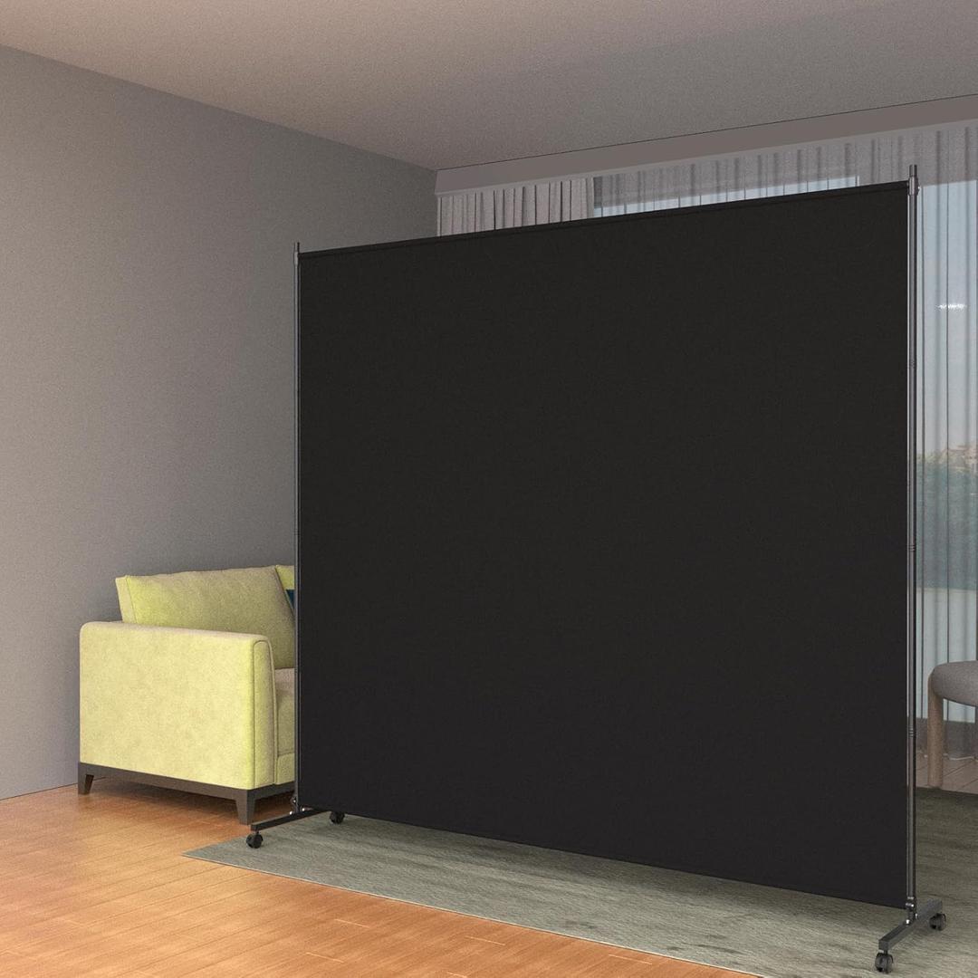 Single Panel Room Divider/Privacy Screen with Caster Wheels and Brakes - Stylish and Versatile Partition for Home,Office,School and Restauran (Black, 6FT*6FT)
