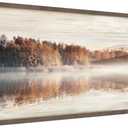 Fall Landscape Framed Wall Art: Lake Scene Wooden Picture Autumn Forest Scenic Painting Nature Scenery Prints Large Artwork for Home Office (60"L x 30"W)