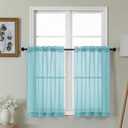 Gwine Short Kitchen Sheer Curtains 36 Inch Length - Light Filtering Voile Small Half Window Curtain for Basement, Rod Pocket Cafe Curtains for Bathroom Cabinet, 42Wx36L Inch, 2 Panels, Aqua