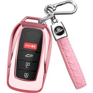 QBUC for Toyota Key Fob Cover with Keychain, Fit for Toyota Venza Corolla Cross Grand Highlander Tundra RAV4 Prime Prius Land Cruiser Sequoia Sienna Crown Tacoma 2025 Camry (Pink)