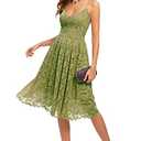 Riatobe Womens Lace Floral Overlay V Neck Sexy Sleeveless Cocktail Party Swing Wedding Dresses Army Green Size L