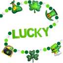 2 x 8.2Ft Felt St. Patrick's Day Garland Shamrock Lucky Pom Pom Banner for Mantle Home Window Irish Themed Party Decor