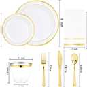 NOCCUR 700PCS Gold Plastic Plates - Gold Disposable Dinnerware Set for 100 - Include 200 Dinner/Dessert Plates, 300 Cutlery, 100 Cups, 100 Napkins, Idea for Wedding/Party/New Year