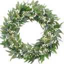 32" Spring Summer Wreath for Front Door Extra Large Fake Floral Wreath with Eucalyptus Leaves and Baby's Breath for Window Farmhouse Festival Holiday Party Wedding Home Seasonal Decor