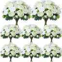 Geosar 8 Bundles Artificial Peonies Flowers Fake Silk Peony Bouquet Faux Peonies Flowers Bulk for Decoration Vase Floral Arrangements Wedding Party Table (White,Green)