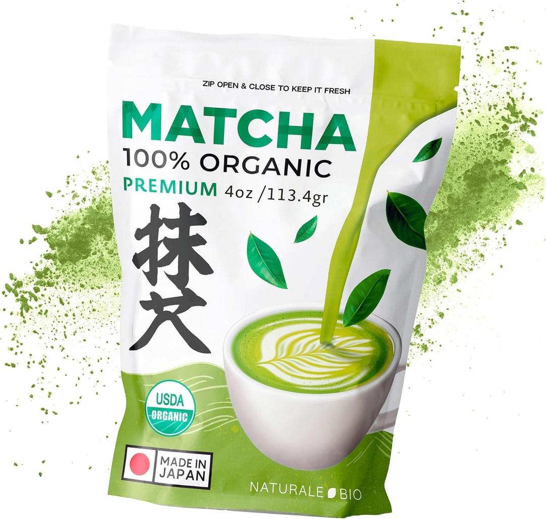 NaturaleBio Premium Matcha Powder, 4oz - Harvested in Japan - USDA Organic Matcha Green Tea Powder - Vegan & Vegetarian Friendly